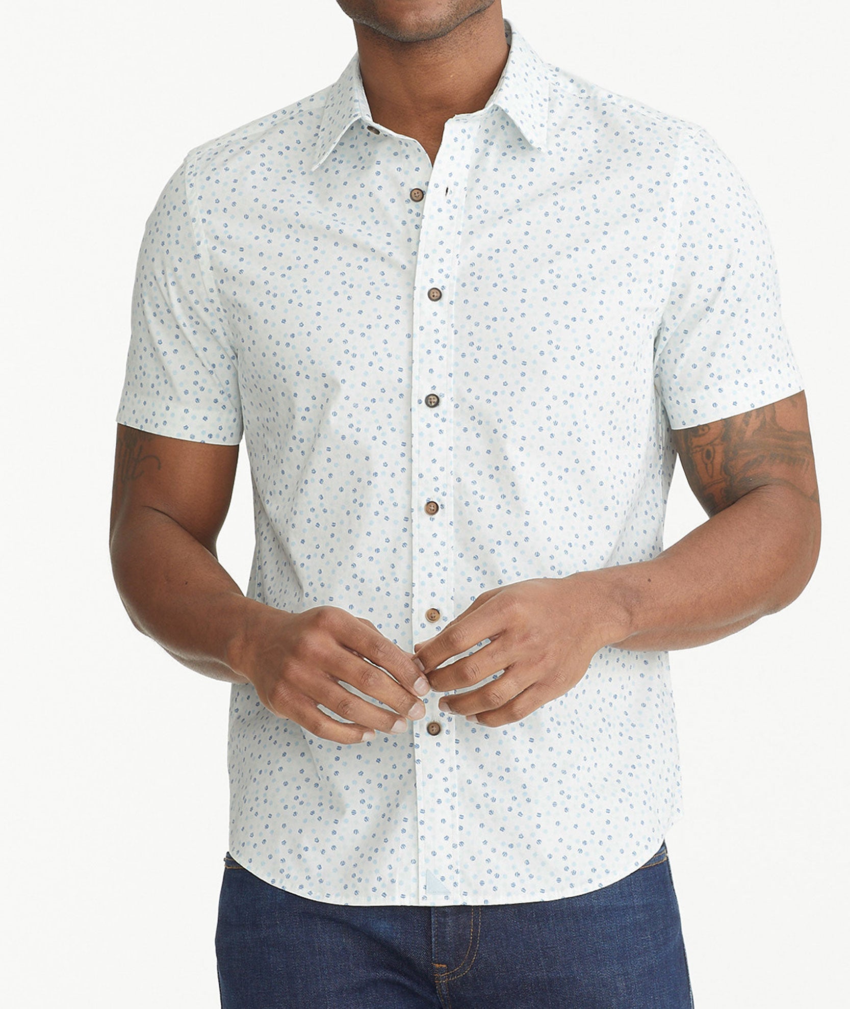 Cotton Stretch Short-Sleeve Dot Shirt - FINAL SALE