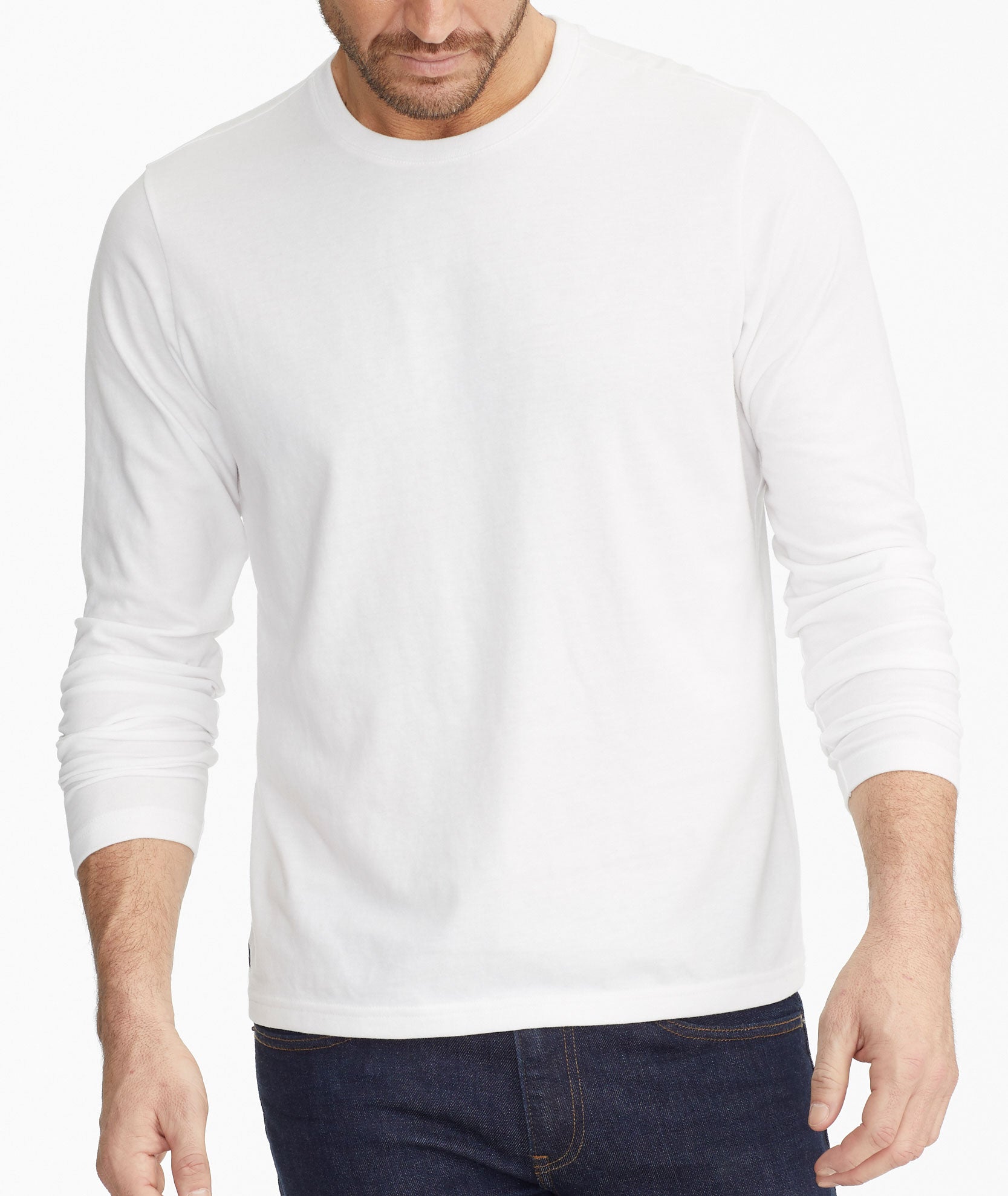 Model wearing a White Ultrasoft Long-Sleeve Tee