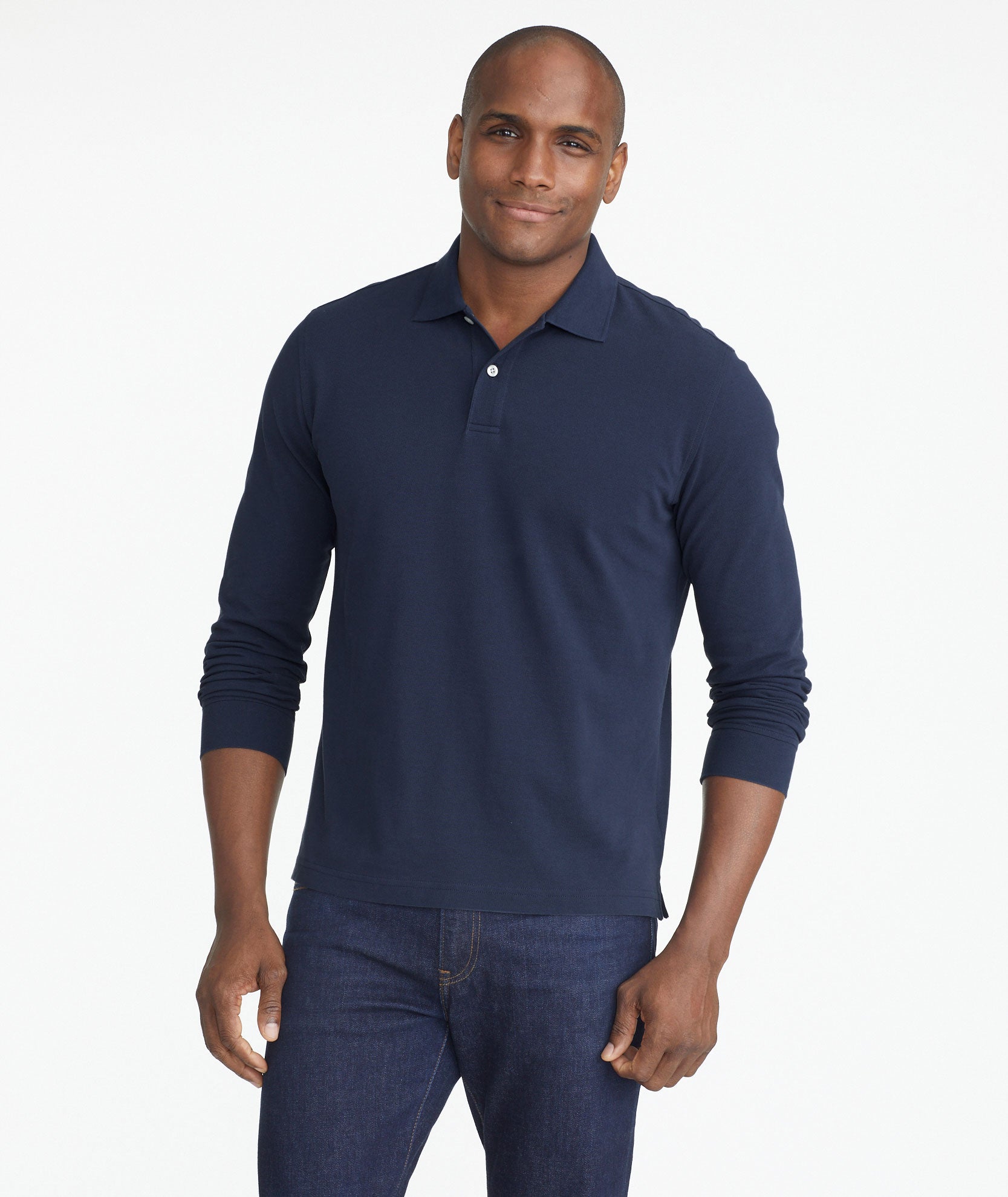 Model wearing a Navy Classic Long-Sleeve Polo